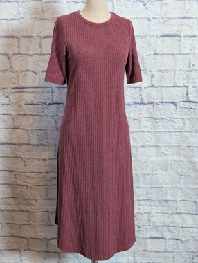 Sweet Salt Ribbed Short-Sleeve Midi Dress in Dusty Rose - Size Small